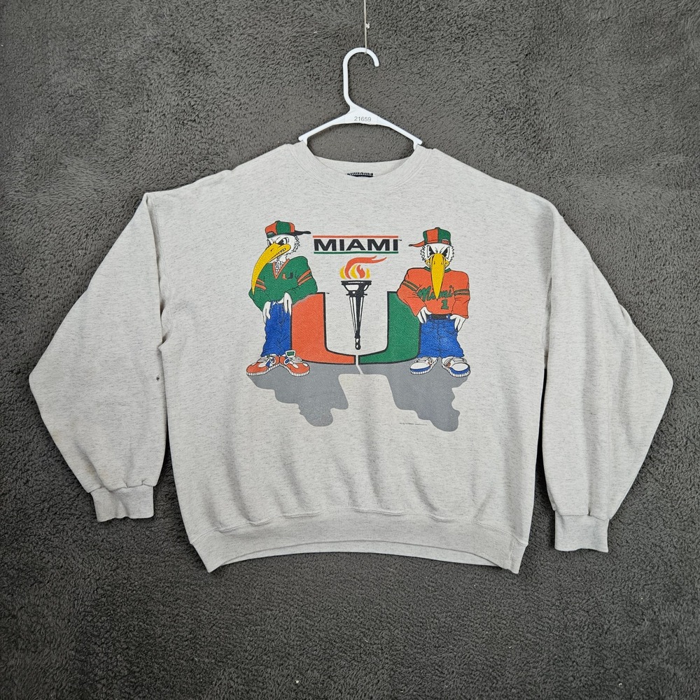Vintage Miami Hurricanes Sebastian Ibis Sweatshirt Gray Mens XL 90s U